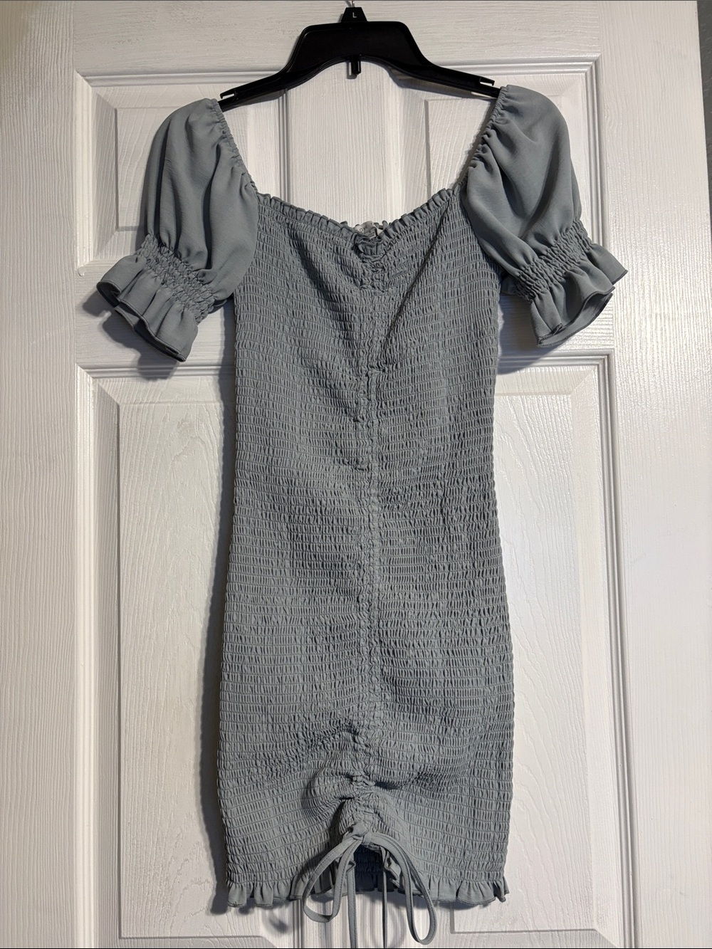 Love Tree Smocked Mini Dress in Light Blue Gray